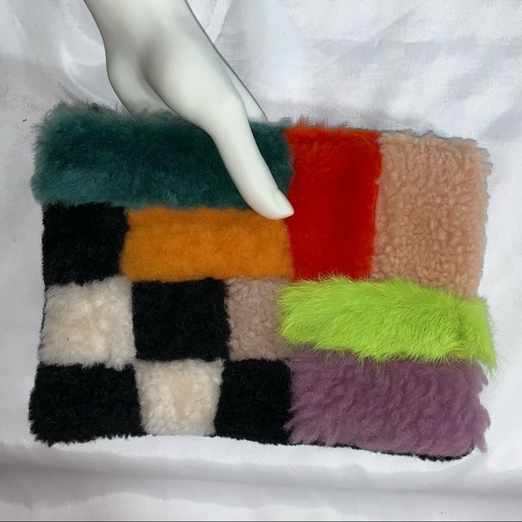 PRIMECUT hand pieced "Playground" shearling clutch POUCH - Picture 5 of 7